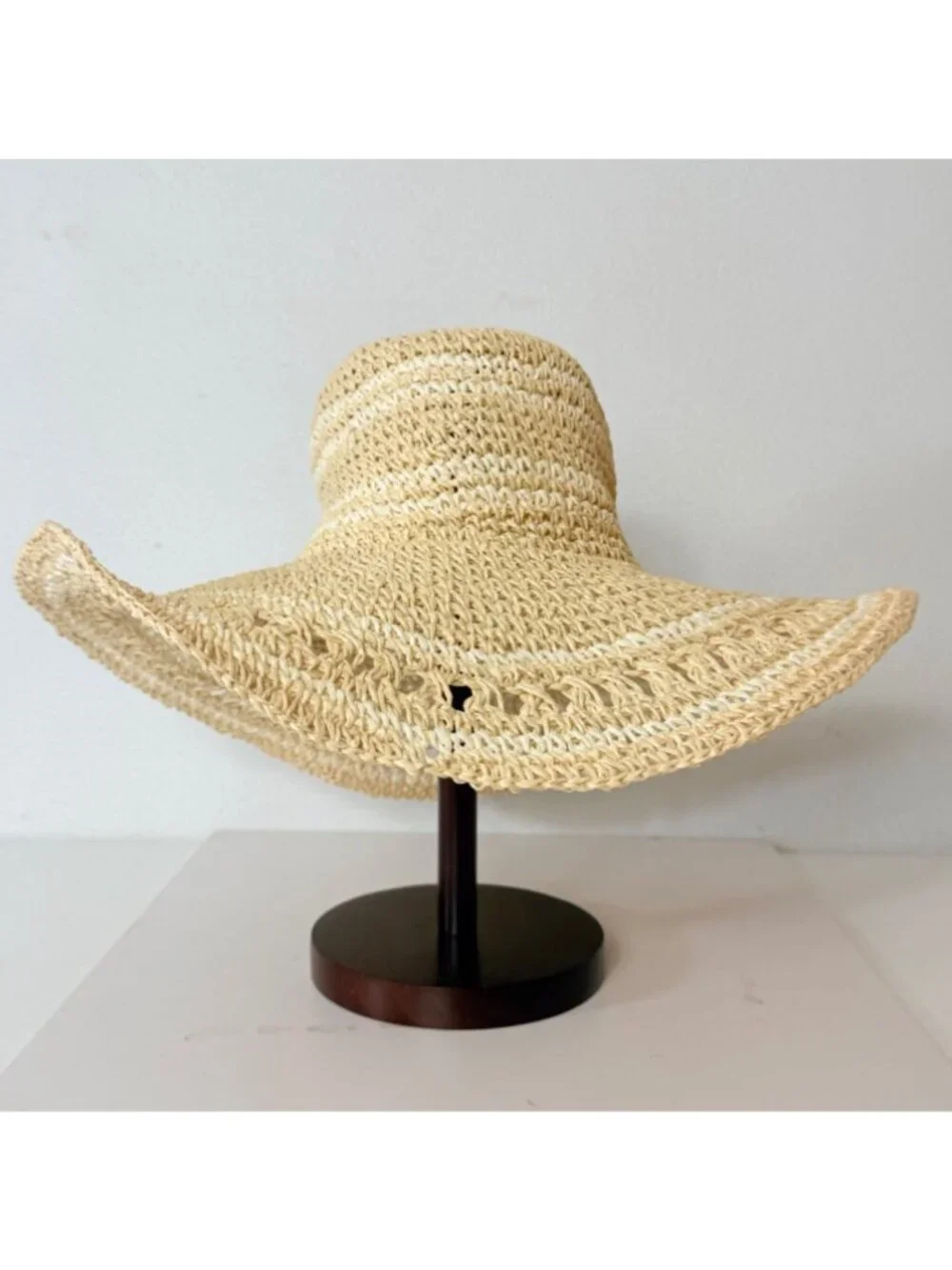 Summer Festival Sun Hat Open Weave Floppy Wide Brim Boho Beach Straw Travel